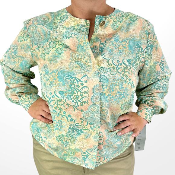 90s BROWNSTONE STUDIO Vintage Paisley Mixed Media Button Up - Picture 3 of 13